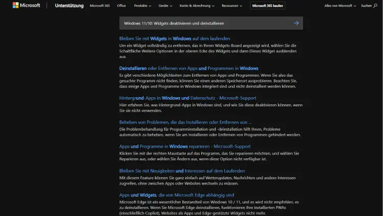Windows 1110 Widgets deaktivieren und deinstallieren