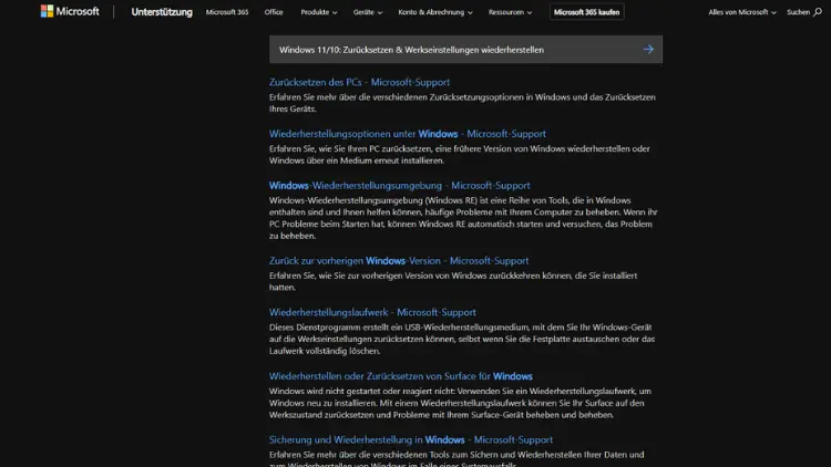 Windows 1110 Zurücksetzen & Werkseinstellungen wiederherstellen