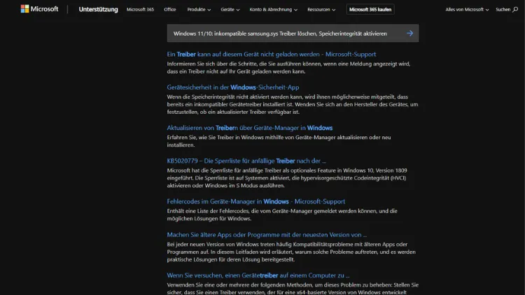 Windows 1110 inkompatible samsung.sys Treiber löschen, Speicherintegrität aktivieren