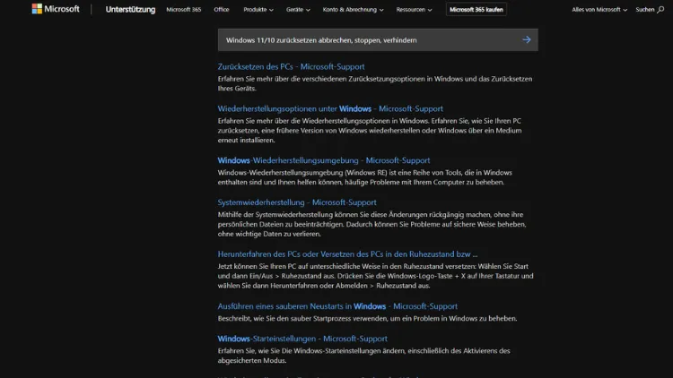 Windows 1110 zurücksetzen abbrechen, stoppen, verhindern