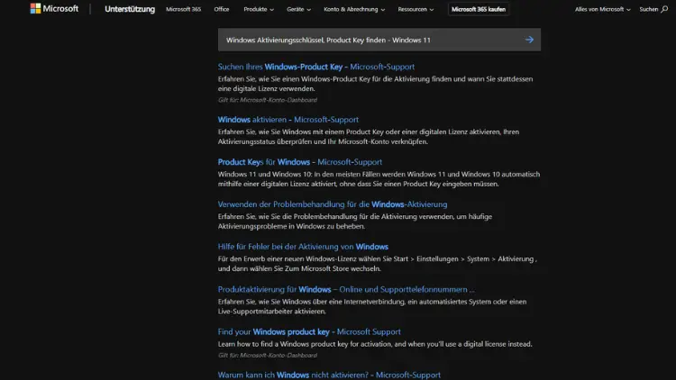 Windows Aktivierungsschlüssel, Product Key finden - Windows 11