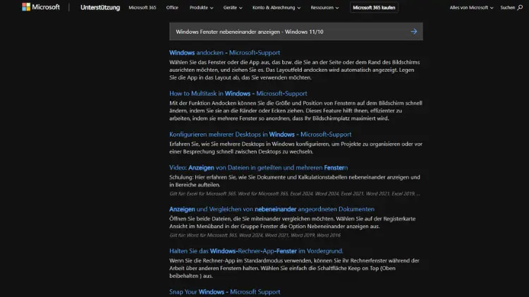 Windows Fenster nebeneinander anzeigen - Windows 1110