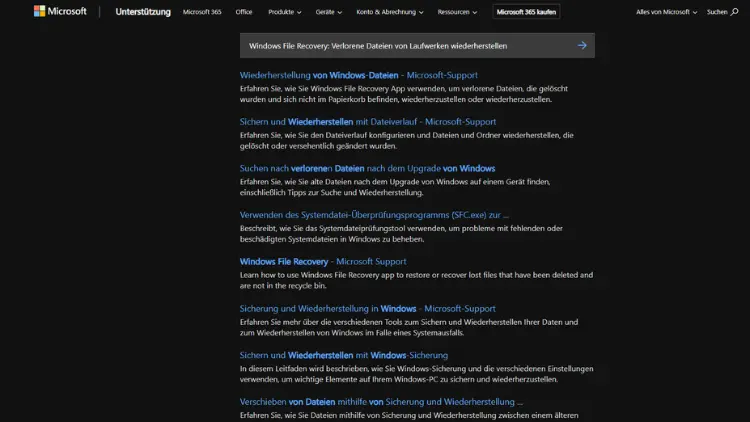 Windows File Recovery Verlorene Dateien von Laufwerken wiederherstellen