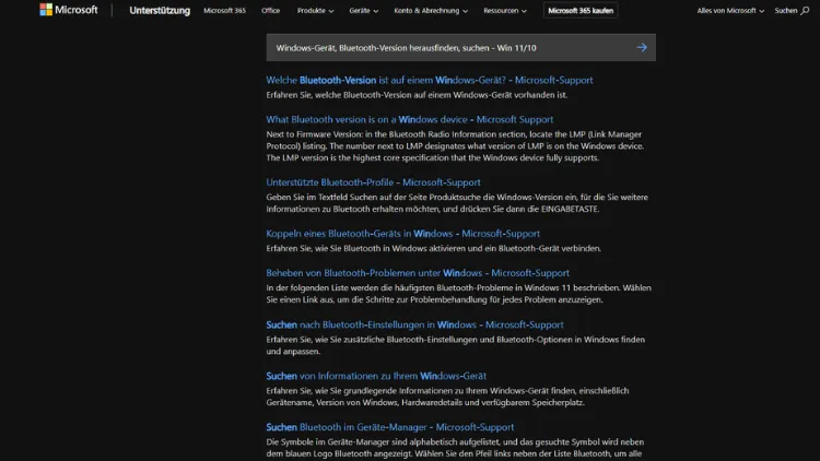 Windows-Gerät, Bluetooth-Version herausfinden, suchen - Win 1110
