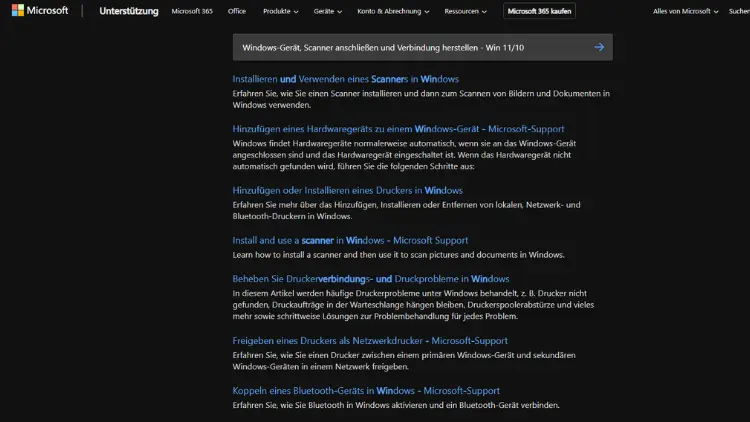 Windows-Gerät, Scanner anschließen und Verbindung herstellen - Win 1110