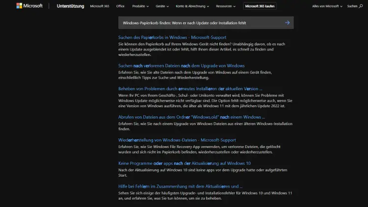 Windows-Papierkorb finden Wenn er nach Update oder Installation fehlt