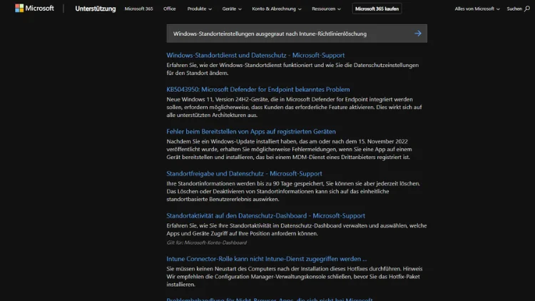 Windows-Standorteinstellungen ausgegraut nach Intune-Richtlinienlöschung