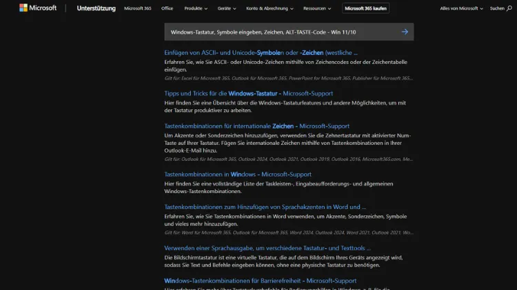 Windows-Tastatur, Symbole eingeben, Zeichen, ALT-TASTE-Code - Win 1110