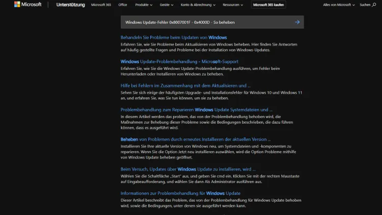 Windows Update-Fehler 0x8007001F - 0x4000D - So beheben