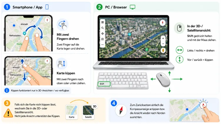 Google Maps: Karte drehen und kippen – so geht es einfach