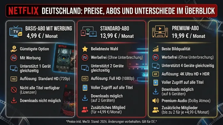 Netflix Deutschland: Preise, Abos und Unterschiede im Überblick