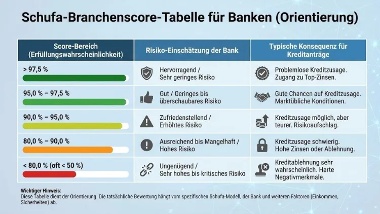 Schufa-Branchenscore-Tabelle für Banken (Orientierung)