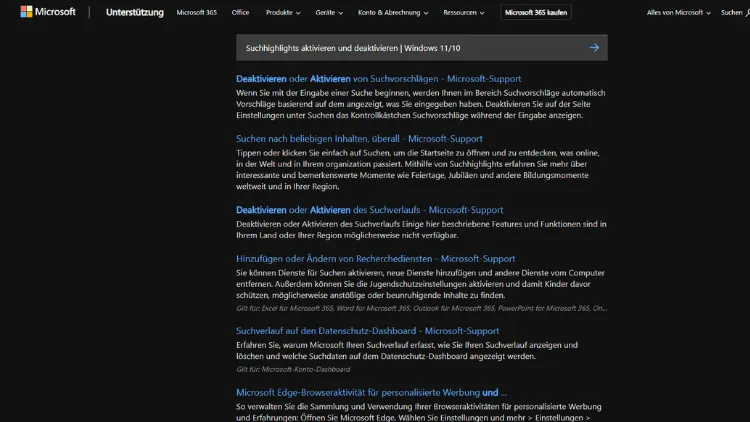 Suchhighlights aktivieren und deaktivieren | Windows 11/10