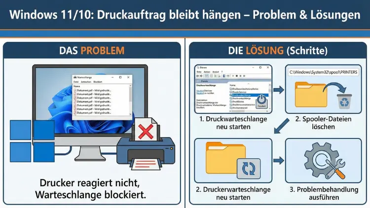 Windows 11/10: Druckauftrag bleibt hängen | Lösung