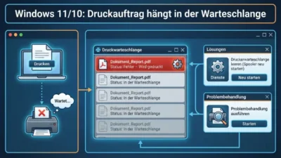 Windows 11/10: Druckauftrag hängt in der Warteschlange | Lösung