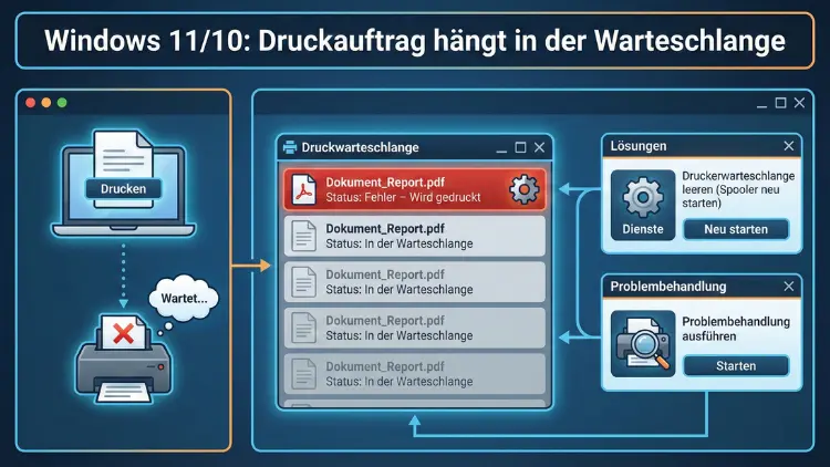 Windows 11/10: Druckauftrag hängt in der Warteschlange | Lösung