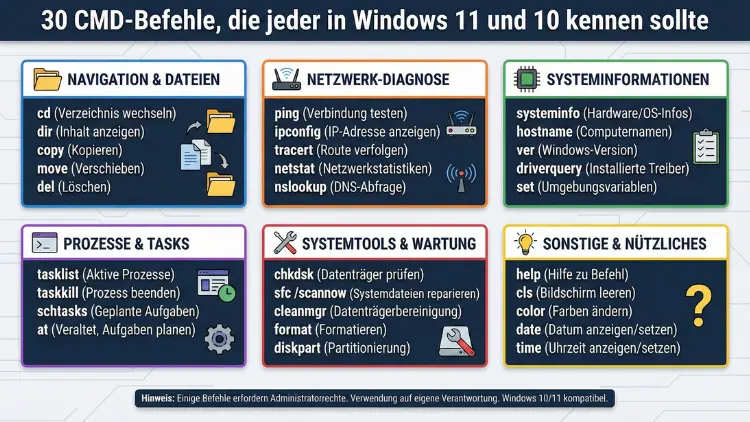 30 CMD-Befehle, die jeder in Windows 11 und 10 kennen sollte
