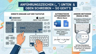 Anführungszeichen („“) unten und oben schreiben – so geht’s
