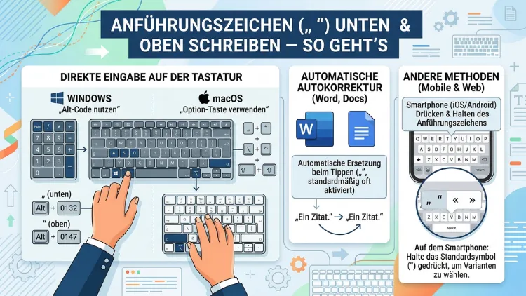 Anführungszeichen („“) unten und oben schreiben – so geht’s