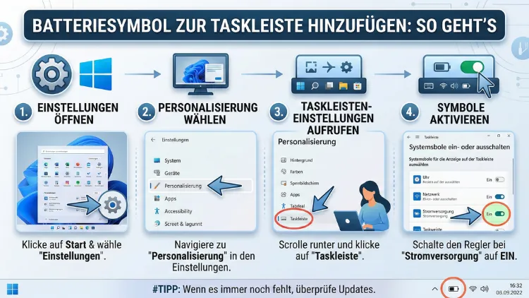 Batteriesymbol zur Taskleiste hinzufügen – so geht’s