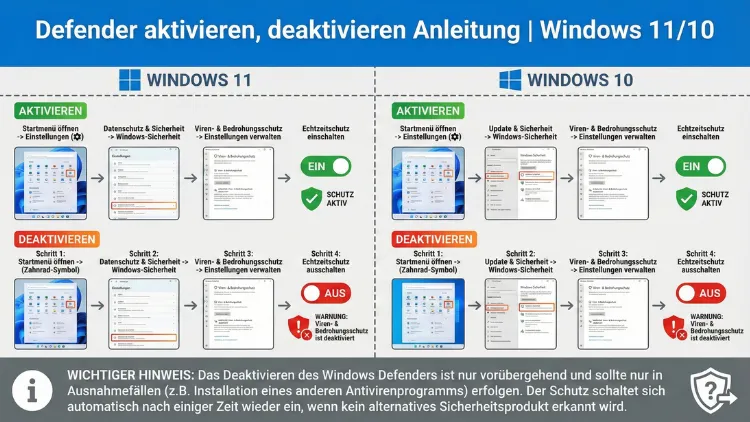 Defender aktivieren, deaktivieren Anleitung | Windows 11/10