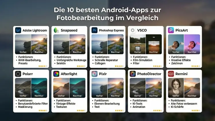 Die 10 besten Android-Apps zur Fotobearbeitung im Vergleich