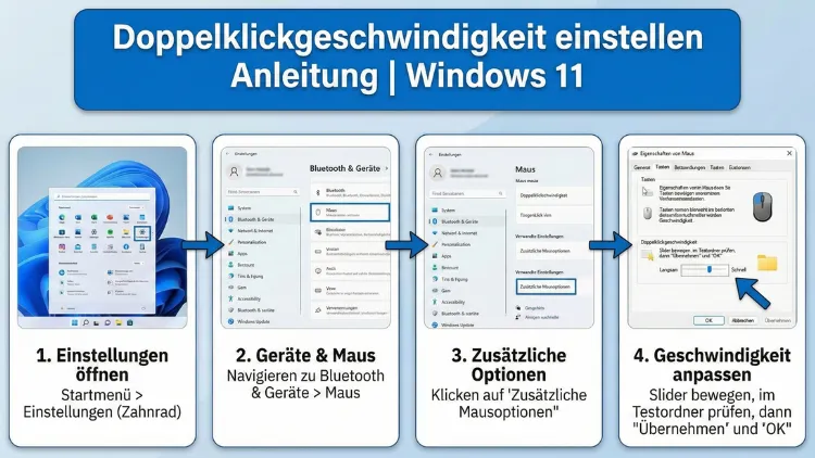 Doppelklickgeschwindigkeit einstellen Anleitung | Windows 11