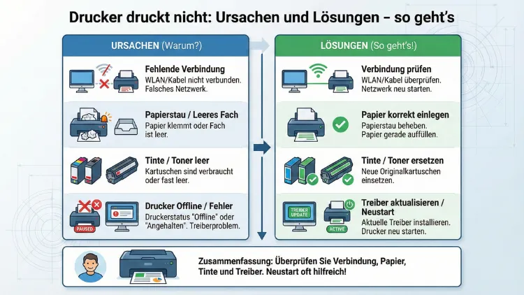Drucker druckt nicht: Ursachen und Lösungen – so geht’s