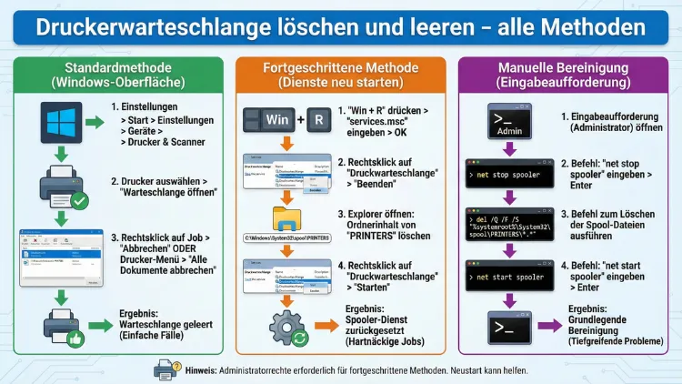 Druckerwarteschlange löschen und leeren – alle Methoden