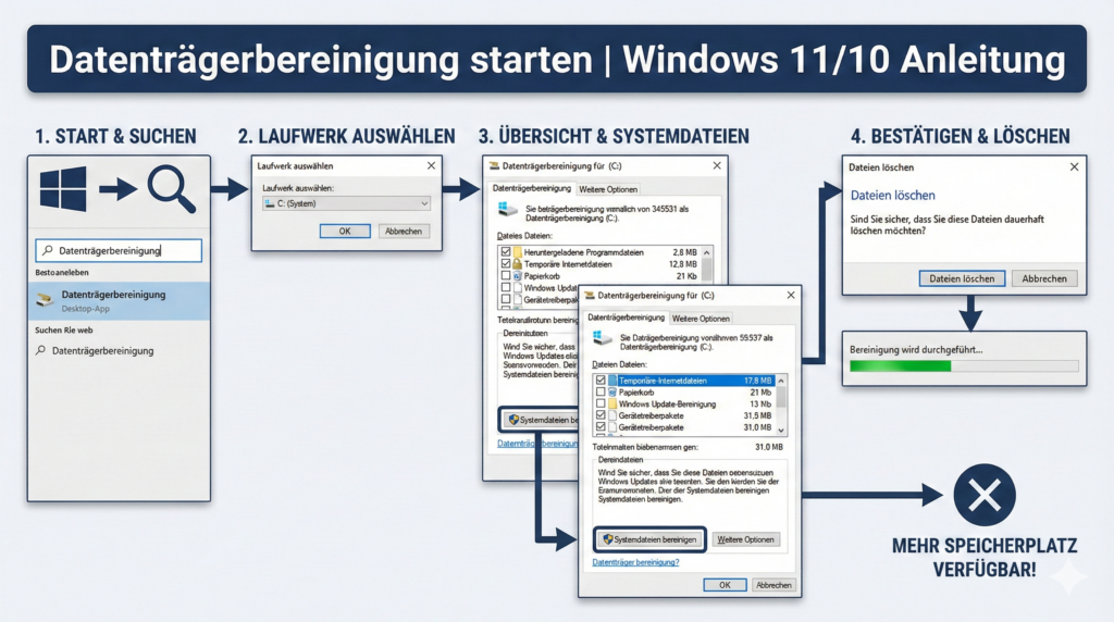 Datenträgerbereinigung starten | Windows 11/10 Anleitung