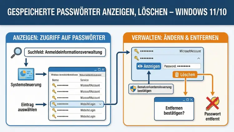 Gespeicherte Passwörter anzeigen, löschen – Windows 11/10