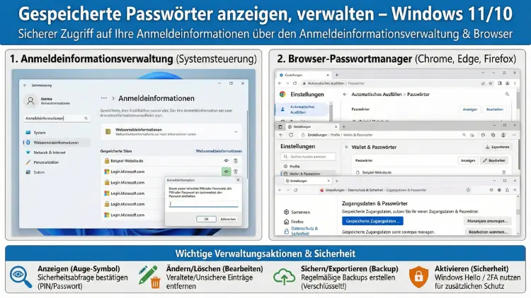 Gespeicherte Passwörter anzeigen, verwalten – Windows 11/10