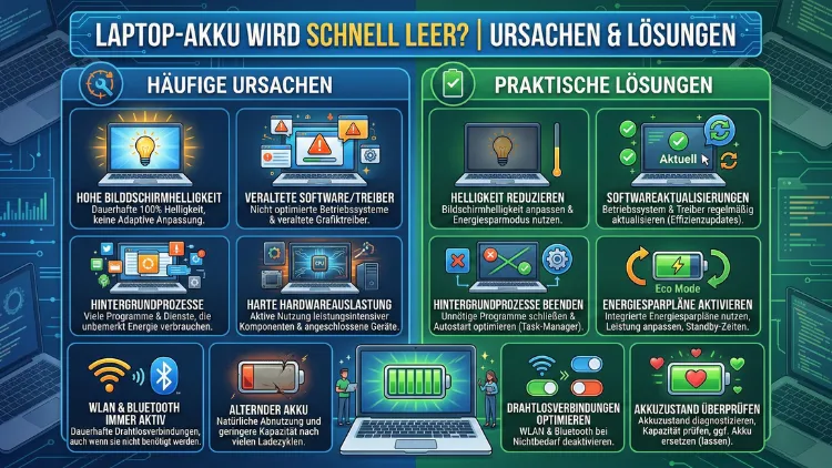 Laptop-Akku wird schnell leer? | Ursachen & Lösungen
