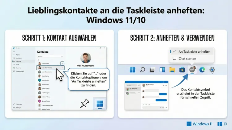 Lieblingskontakte an die Taskleiste anheften: Windows 11/10
