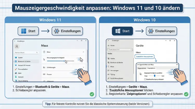 Mauszeigergeschwindigkeit anpassen: Windows 11 und 10 ändern