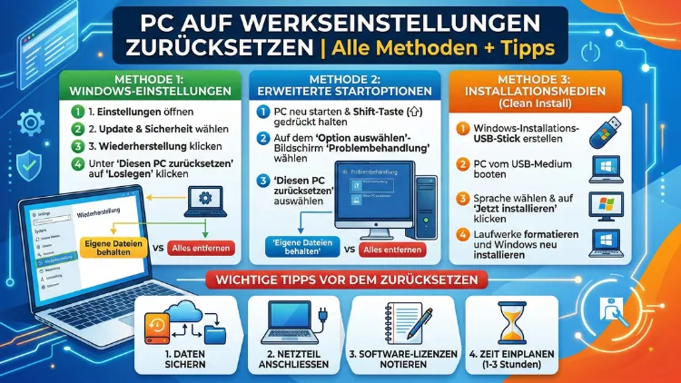 PC auf Werkseinstellungen zurücksetzen | Alle Methoden + Tipps