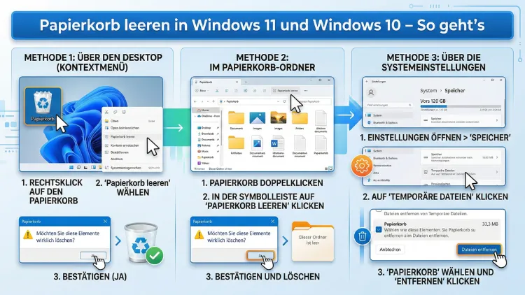 Papierkorb in Windows 11 und 10 leeren: So geht’s