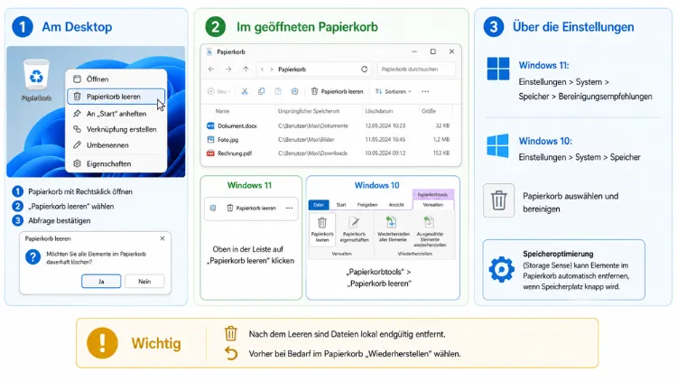 Papierkorb leeren in Windows 11 und Windows 10