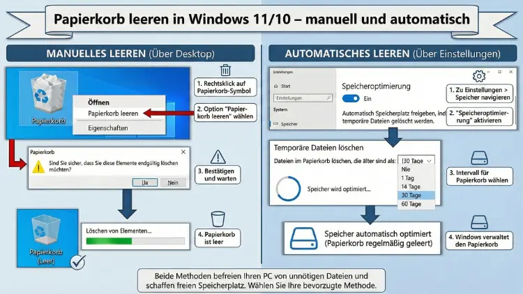 Papierkorb leeren in Windows 11/10 – manuell und automatisch