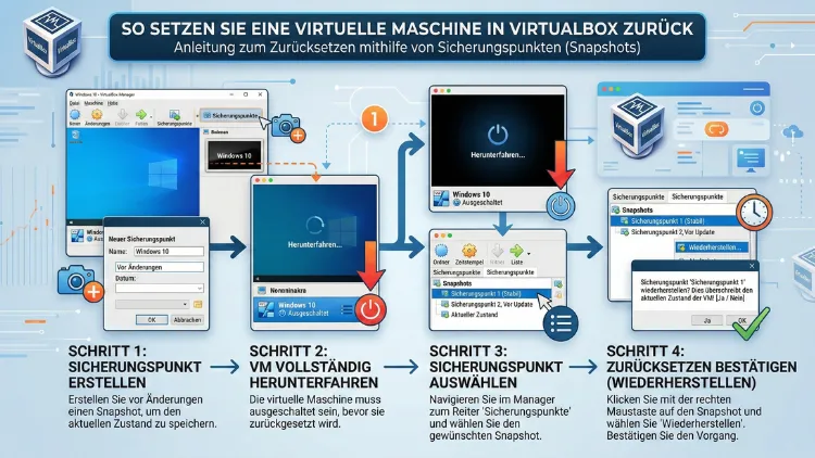 So setzen Sie eine virtuelle Maschine in VirtualBox zurück