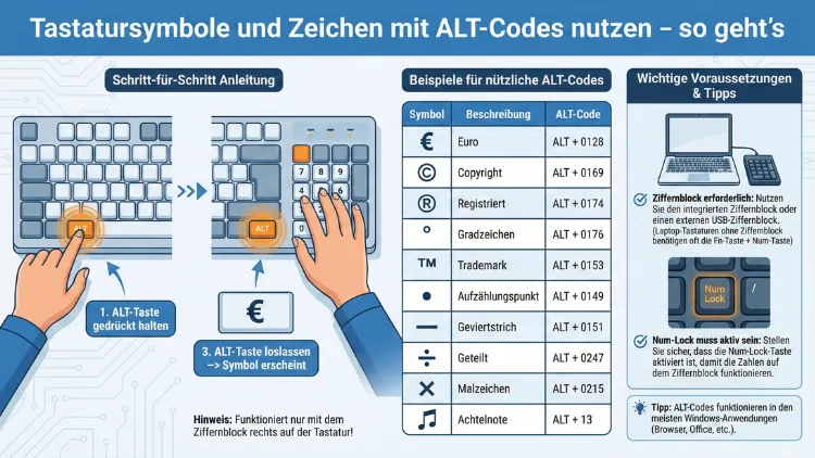 Tastatursymbole und Zeichen mit ALT-Codes nutzen – so geht’s