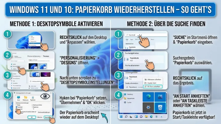 Windows 11 und 10 Papierkorb wiederherstellen | Einfache Anleitung