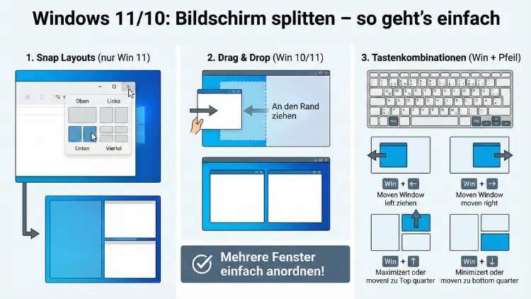 Windows 11/10: Bildschirm splitten – so geht’s einfach