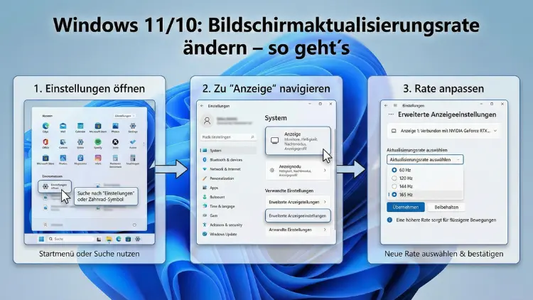 Windows 11/10: Bildschirmaktualisierungsrate ändern – so geht’s