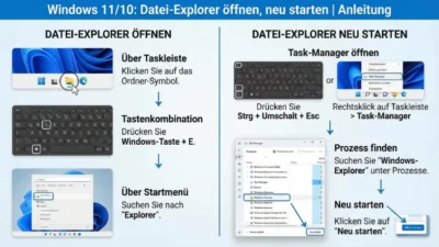 Windows 11/10: Datei-Explorer öffnen, neu starten | Anleitung