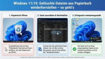 Windows 11/10: Dateien aus dem Papierkorb wiederherstellen – so geht’s