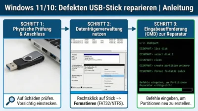 Windows 11/10: Defekten USB-Stick reparieren | Anleitung