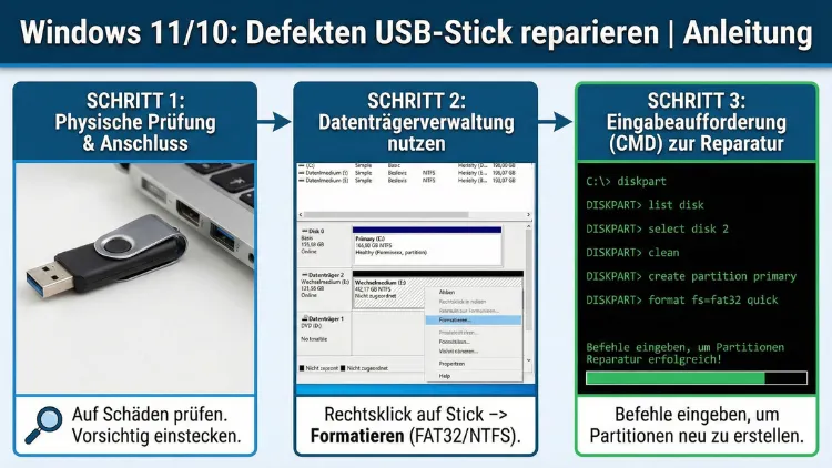 Windows 11/10: Defekten USB-Stick reparieren | Anleitung