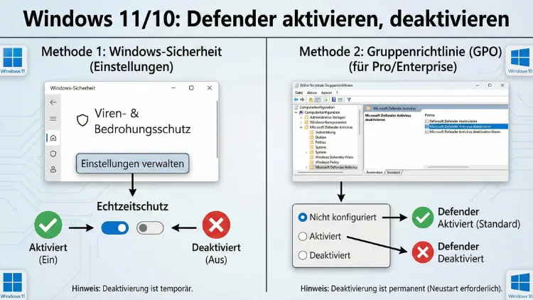 Windows 11/10: Defender aktivieren, deaktivieren – so geht’s