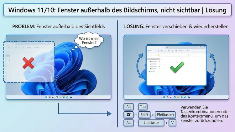 Windows 11/10: Fenster außerhalb des Bildschirms, nicht sichtbar | Lösung